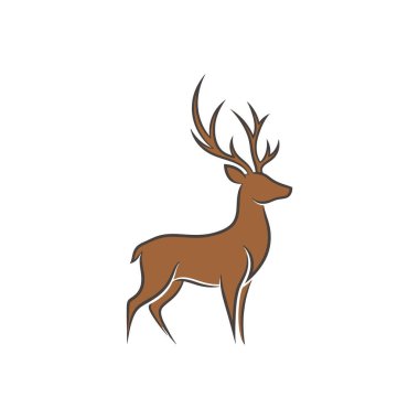 Geniş dallı boynuzları olan kahverengi bir geyiğin şık ve zarif bir şekilde tasvir edilmiş bir tasviri..