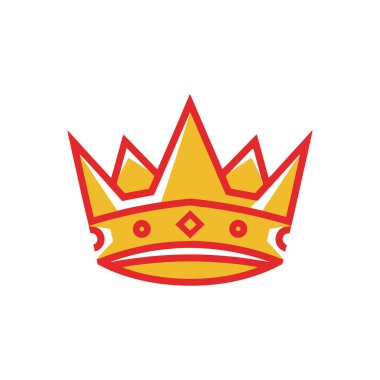 Şekil verilmiş taç grafiği, kırmızı çizgili sarı-altın rengi, dekoratif detaylar içeriyor..