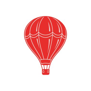 Işık çizgileri olan basit kırmızı sıcak hava balonu vektör çizimi. Seyahat, macera ya da kutlama tasarımları için ideal.