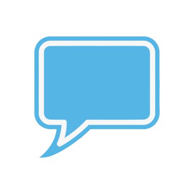 Beyaz çizgili, açık mavi bir konuşma balonu. Baloncuğun yuvarlak dikdörtgen şeklinde sivri bir kuyruğu var..