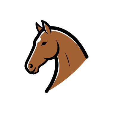 Profilde bir atın kafasının stilize edilmiş bir tasviri. Tasarım koyu siyah çizgili kahverengi bir renge sahiptir..