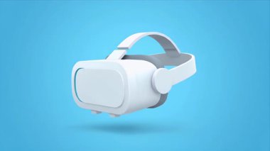 Parlak, beyaz bir sanal gerçeklik kulaklığı, canlı, mavi bir arkaplanda, modern teknoloji ve büyüleyici oyun deneyimlerine karşı sorunsuzca döner..