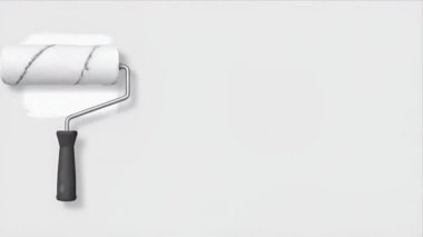 Siyah saplı beyaz bir boya silindiri, yeni bir başlangıcı ve evi yenilemeyi sembolize eden beyaz bir arka planda duruyor..