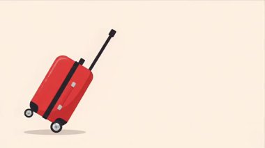 Teleskopik saplı kırmızı yuvarlanan bir bavul, tarafsız bir arkaplanda gösterilir..