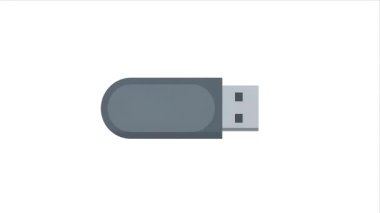 Gri bir USB belleğin basit, temiz bir grafiği, beyaz bir arka planda izole edilmiş taşınabilir bir dijital depolama aygıtı..