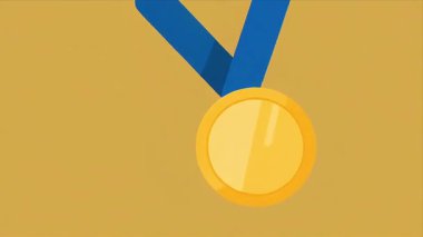 Ilık, dokulu sarı bir arkaplan karşısında parlak bir altın madalyaya yakın plan, başarıyı ve tanınmayı temsil ediyor..