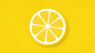 Yakın plan, yukarıdan aşağıya parlak sarı bir limon diliminin saf, canlı sarı bir arka plana karşı görüntüsü. Turunçgil meyvesi ince bir gölge oluşturan segmentler ve beyaz bir kabukla detaylandırılmıştır..