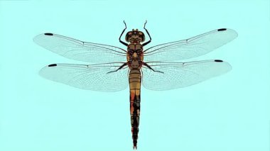 Bir yusufçuğun detaylı makro görüntüsü. Karmaşık kanatlarını ve vücudunu mavi bir zemine karşı sergiliyor..