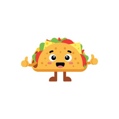 Gülümseyen bir yüzü olan ve baş parmak hareketi yapan sevimli taco karakteri..