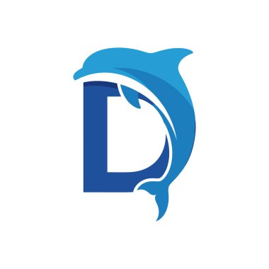 Mavi yunus D harfini oluşturuyor, temiz logo..