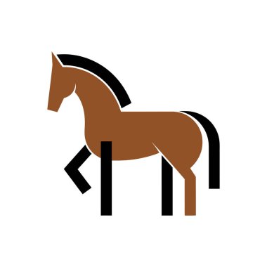 Siyah aksanlı, temiz beyaz arka planda izole edilmiş kahverengi bir atın basit, stilize edilmiş bir çizimi..