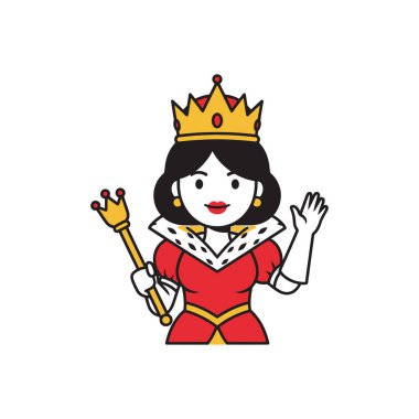 Çizgi film kraliçesinin elinde asa sallayıp salladığı tasviri..