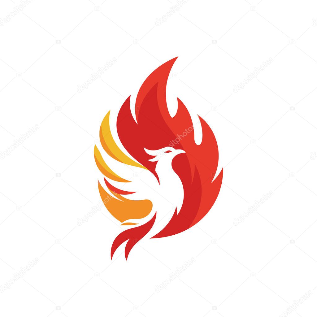 Vector graphic of a phoenix bird in flames.