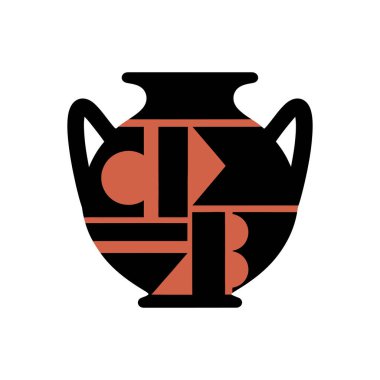 Geometrik desenli biçimlendirilmiş siyah ve terracotta amfora.