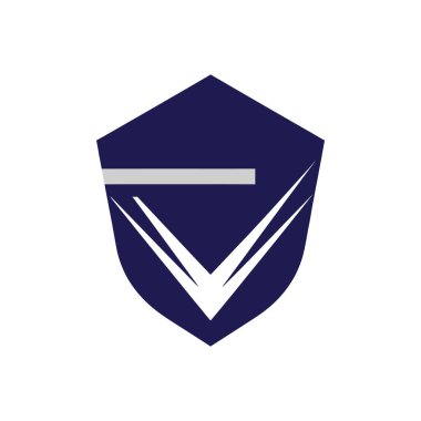 Yatay çubuk ve yukarı bakan V şekilli stilize kalkan logosu güvenlik ve başarıyı temsil ediyor.