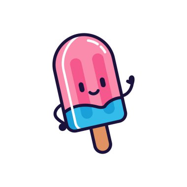 Pembe bluzu, mavi poposu ve gülümseyen bir yüzü olan, dostça bir jestle kolunu sallayan tatlı bir çizgi film dondurması..