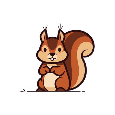 Kahverengi kürklü bir sincap, çalılık bir kuyruk ve pençelerini göğsüne yaklaştırmış dik duran sevimli bir yüz ifadesi..