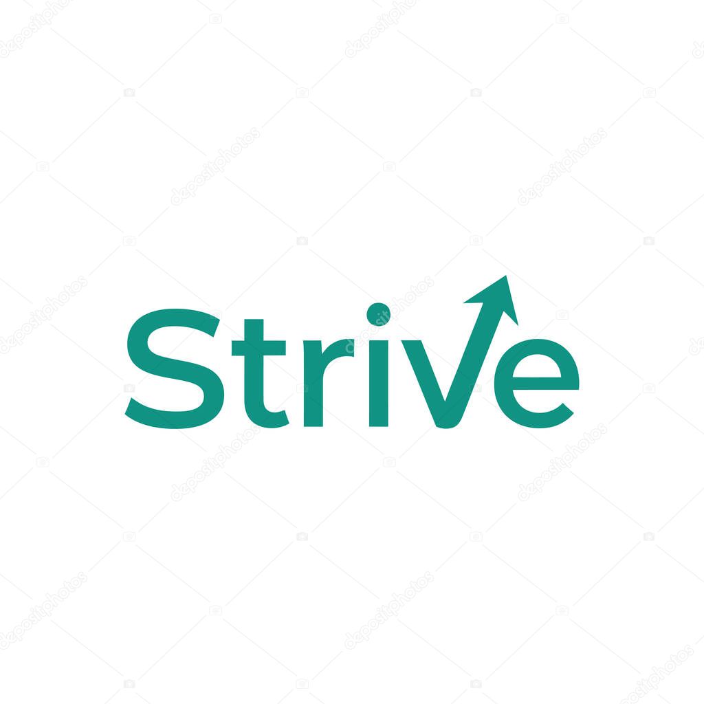 The word Strive in a green sans serif font, isolated on a white background. The letter v is stylized as an upward pointing arrow, symbolizing growth, progress, and success.