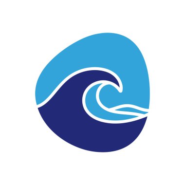 Modelleşmiş bir okyanus dalgası içeren minimalist ve modern bir logo. Tasarım, pürüzsüz, yuvarlak bir şekil içinde bulunan koyu beyaz bir dış hatla mavinin tonlarını kullanır..