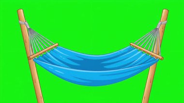 Canlandırılmış bir mavi hamak, yeşil ekran üzerinde nazikçe sallanır. Tatilde veya rahatlama temalı projelerde krom anahtar bileşimi için mükemmeldir..