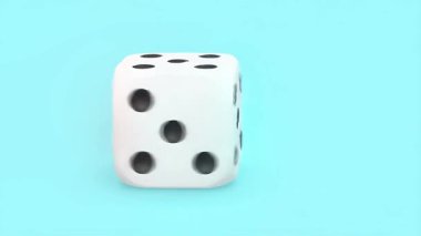 Siyah noktalı tek bir beyaz zar açık mavi bir arkaplan üzerine kuruludur, oyun için hazırdır.