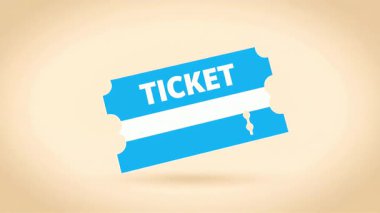 Beyaz çizgili mavi bir biletin basit bir grafik çizimi ve açık bej arka planda 