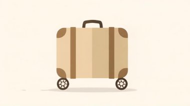 Tekerlekli bavulun basit, düz bir tasarımı. Seyahat, tatil ya da temiz estetik konseptle taşınmak için mükemmel..