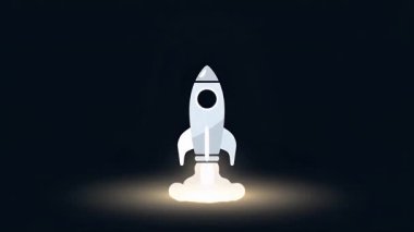 Gece karanlığında gökyüzüne fırlatılan beyaz bir roket ardında alev alev yanan egzoz ve dumandan oluşan bir iz bırakıyor. İlerlemeyi ve yeniliği simgeliyor..