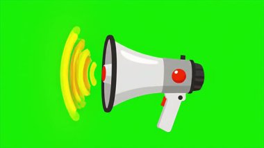 Yeşil arka planda bir megafon gösterilir, içinden ses dalgaları yayılır..