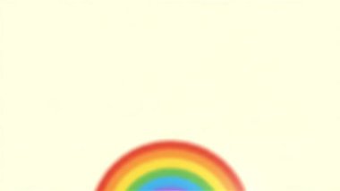 Canlı bir gökkuşağı, açık sarı bir arkaplanda neşeli ve renkli bir sahne oluşturur..