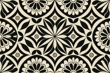 Geometrik siyah ve beyaz desenli çiçek motifi tasarımı.