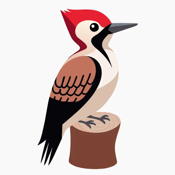 Ağaçkakan, orman ikonunun dalına tünemiş, izole bir illüstrasyon..