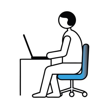 Ofis çalışanı bilgisayar kullanıcısı masa başı iş silueti vektörü.