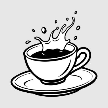 Kahve sıçraması dinamik sıvı hareketi beyaz ve siyah seramik ikon vektör illüstrasyonu.