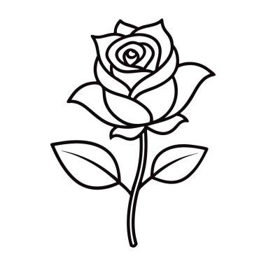 Gül siyah ve beyaz ikon vektör çizimi.