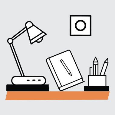 Masa lambası ve kitap illüstrasyonu ile yaratıcı vektör simgesi çalış.