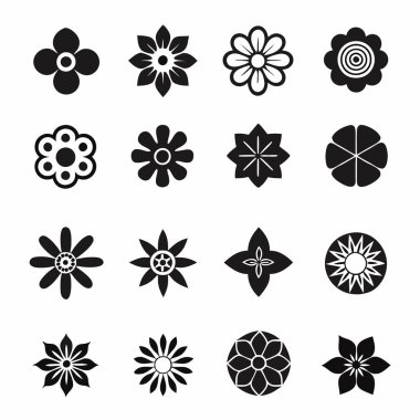 Flower icons black and white vector illustrations set