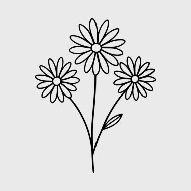 Elegant simple line drawing flower black and white design. flowers and leaves icon