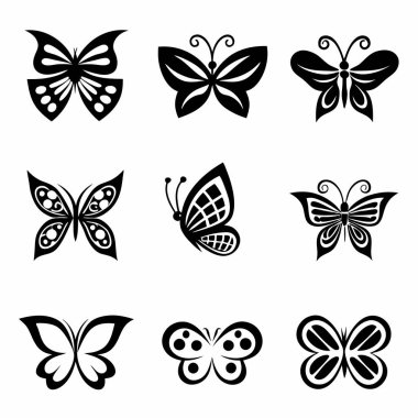 Kelebek ikonları. Kelebek vektör tasarımı beyaz arkaplan.