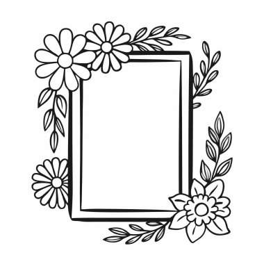 Çiçekli dekoratif çiçek çerçevesi, tasarım, vektör illüstrasyonu