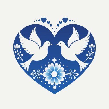 güvercin ve kalp ikonu vektör çizim şablonu