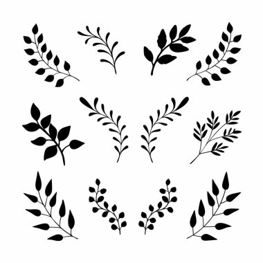 Dekoratif çiçek parçaları seti. Tebrik kartı, davetiye, düğün kartı için tasarım malzemeleri. vektör illüstrasyonu.