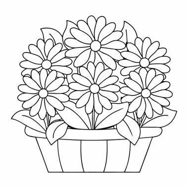 çömlek simgesinde çiçek, siyah ve beyaz tasarım