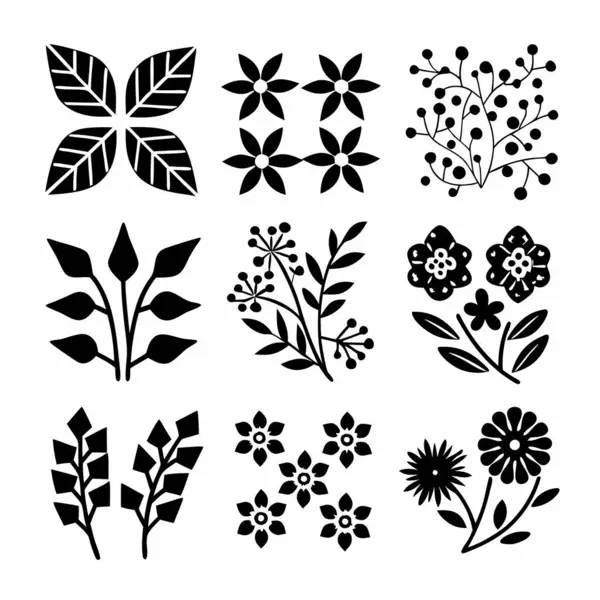 siyah çiçek öğeleri kümesi.