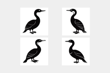 Beyaz arkaplanda siyah ördek silueti..