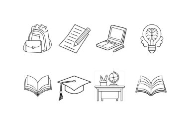 Eğitim ve öğrenme simge vektör tasarımı. Eğitim ve okul hisse senedi simgesi web için set.