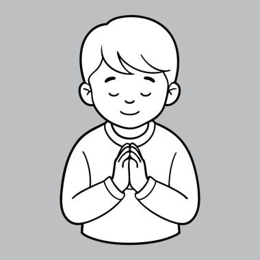 Küçük çocuk ikon vektör çizimi için dua ediyor.