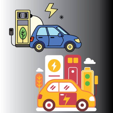 Elektrikli araç yeşil kompakt araba ikon vektör illüstrasyonunu yüklüyor.