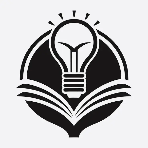 Ampul logosu vektör çizimi. Siyah beyaz logo içinde açık bir kitap