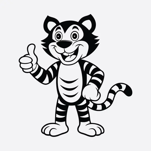 Sevimli siyah beyaz kaplan çizgi film karakteri başparmak tasarımı gösteriyor.